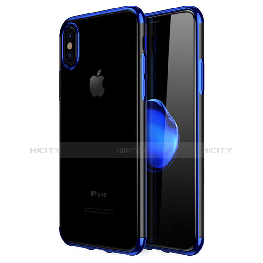 Silikon Hülle Handyhülle Rahmen Schutzhülle Durchsichtig Transparent Matt für Apple iPhone X Blau