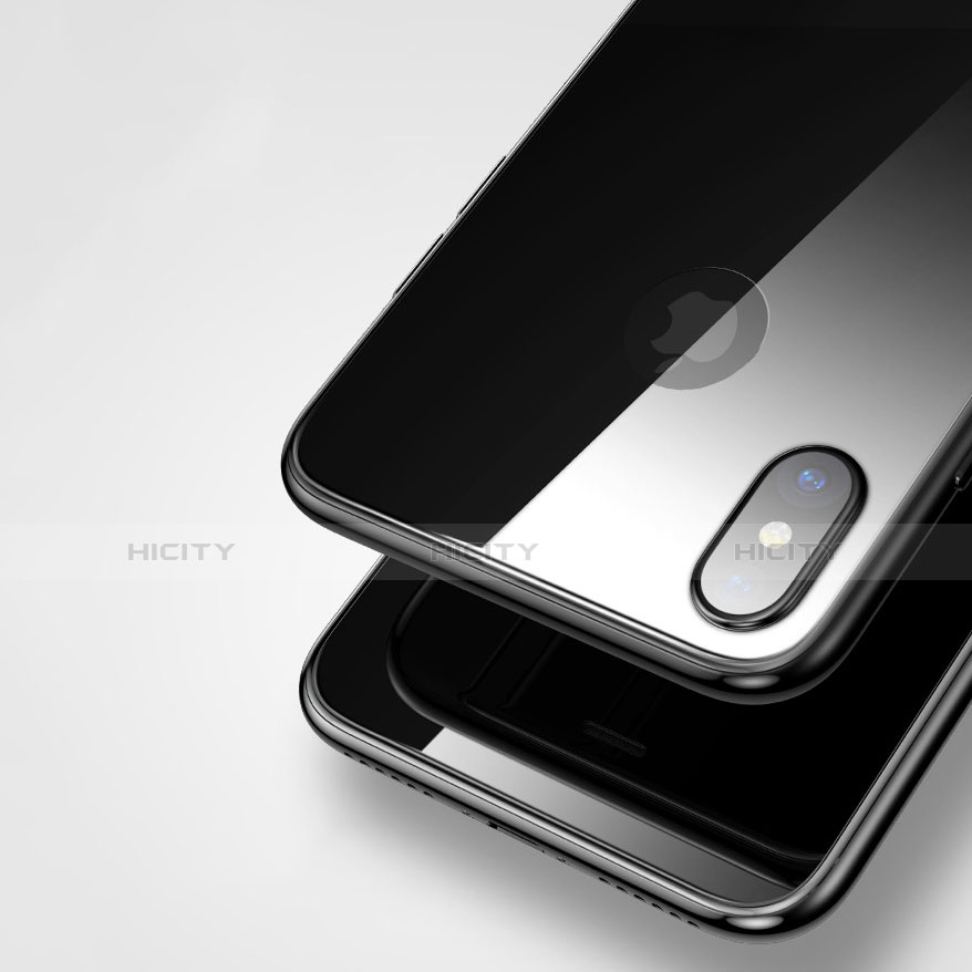 Silikon Hülle Handyhülle Rahmen Schutzhülle Durchsichtig Transparent Spiegel 360 Grad C01 für Apple iPhone X Schwarz groß