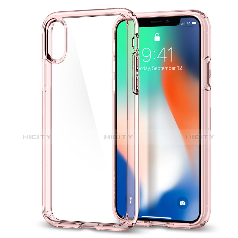 Silikon Hülle Handyhülle Rahmen Schutzhülle Durchsichtig Transparent Spiegel 360 Grad für Apple iPhone X Rosa