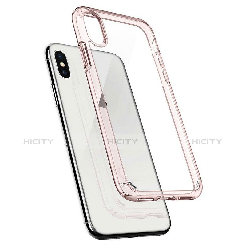 Silikon Hülle Handyhülle Rahmen Schutzhülle Durchsichtig Transparent Spiegel 360 Grad für Apple iPhone X Rosa