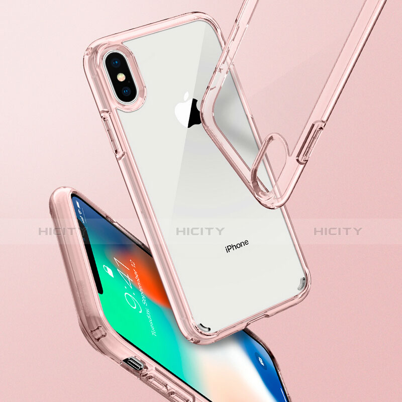 Silikon Hülle Handyhülle Rahmen Schutzhülle Durchsichtig Transparent Spiegel 360 Grad für Apple iPhone X Rosa