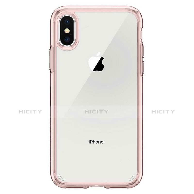 Silikon Hülle Handyhülle Rahmen Schutzhülle Durchsichtig Transparent Spiegel 360 Grad für Apple iPhone X Rosa