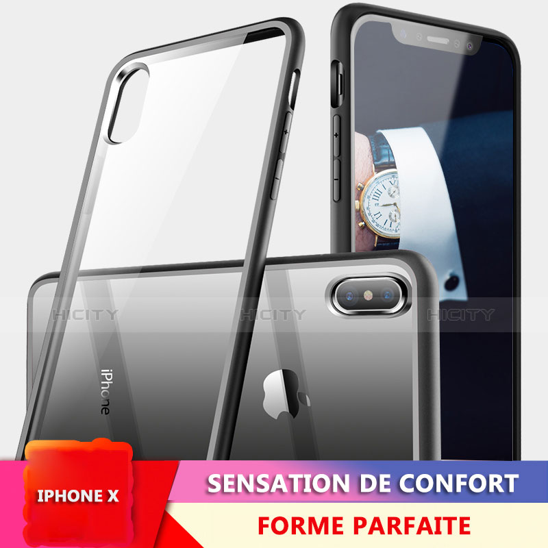 Silikon Hülle Handyhülle Rahmen Schutzhülle Durchsichtig Transparent Spiegel 360 Grad für Apple iPhone Xs Max Schwarz