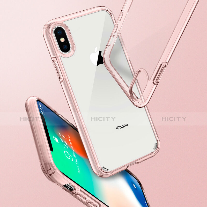 Silikon Hülle Handyhülle Rahmen Schutzhülle Durchsichtig Transparent Spiegel 360 Grad für Apple iPhone Xs Rosa