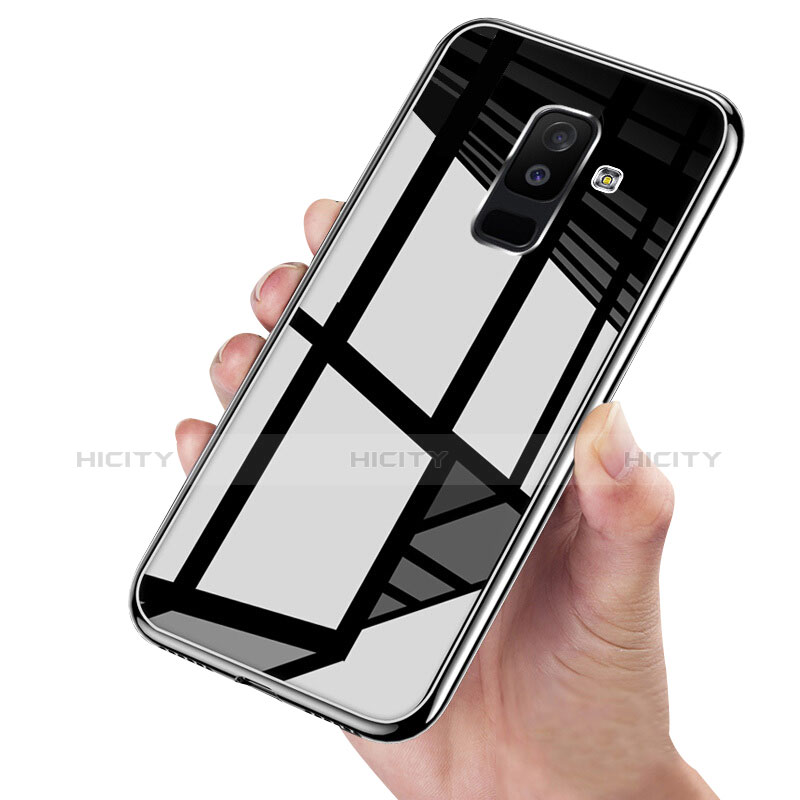 Silikon Hülle Handyhülle Rahmen Schutzhülle Durchsichtig Transparent Spiegel 360 Grad für Samsung Galaxy A6 Plus Schwarz