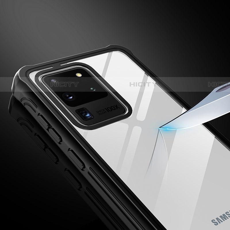 Silikon Hülle Handyhülle Rahmen Schutzhülle Durchsichtig Transparent Spiegel 360 Grad für Samsung Galaxy S20 Ultra 5G Schwarz