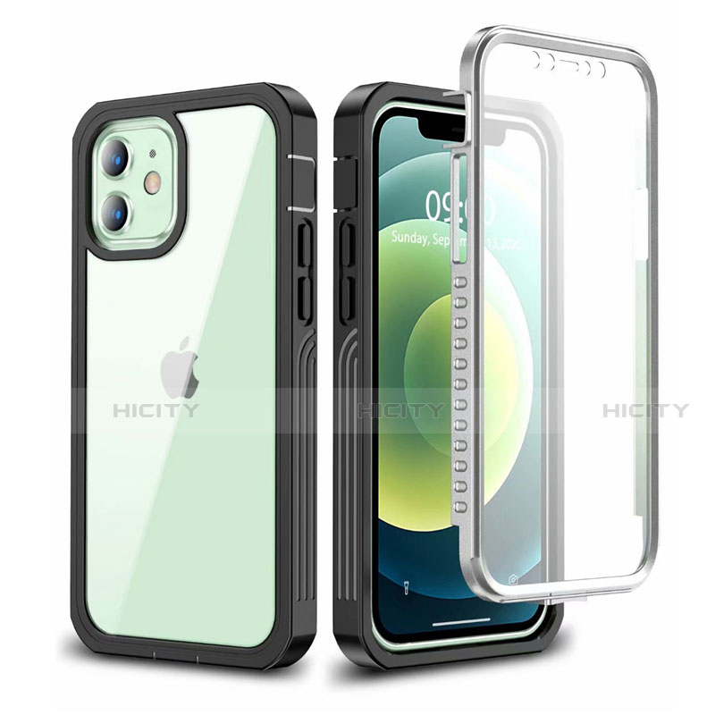 Silikon Hülle Handyhülle Rahmen Schutzhülle Durchsichtig Transparent Spiegel 360 Grad Ganzkörper für Apple iPhone 12 Mini Schwarz