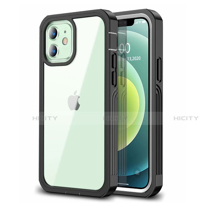 Silikon Hülle Handyhülle Rahmen Schutzhülle Durchsichtig Transparent Spiegel 360 Grad Ganzkörper für Apple iPhone 12 Mini Schwarz