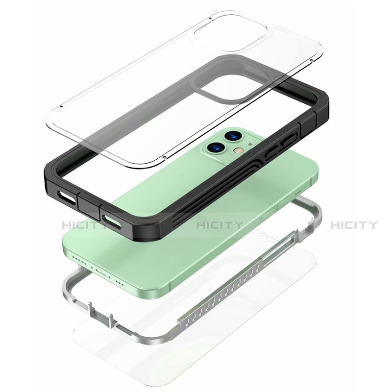 Silikon Hülle Handyhülle Rahmen Schutzhülle Durchsichtig Transparent Spiegel 360 Grad Ganzkörper für Apple iPhone 12 Mini Schwarz