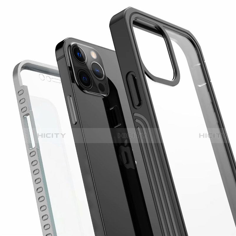 Silikon Hülle Handyhülle Rahmen Schutzhülle Durchsichtig Transparent Spiegel 360 Grad Ganzkörper für Apple iPhone 12 Pro Max Schwarz