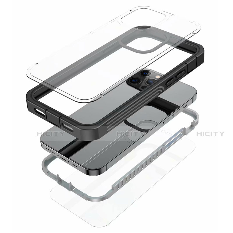 Silikon Hülle Handyhülle Rahmen Schutzhülle Durchsichtig Transparent Spiegel 360 Grad Ganzkörper für Apple iPhone 12 Pro Schwarz