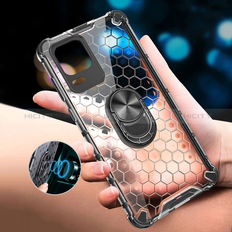 Silikon Hülle Handyhülle Rahmen Schutzhülle Durchsichtig Transparent Spiegel 360 Grad Ganzkörper mit Magnetisch Fingerring Ständer AM1 für Realme 8 5G groß