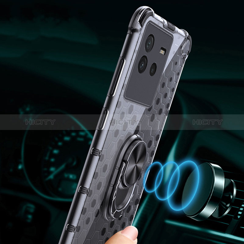 Silikon Hülle Handyhülle Rahmen Schutzhülle Durchsichtig Transparent Spiegel 360 Grad Ganzkörper mit Magnetisch Fingerring Ständer AM1 für Vivo iQOO Neo6 5G