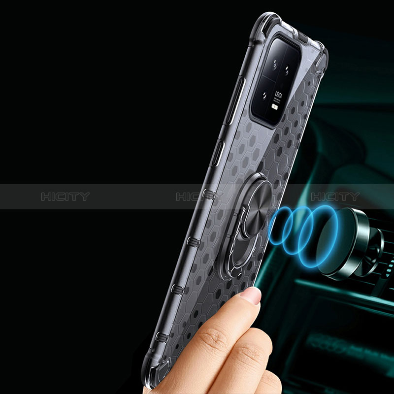 Silikon Hülle Handyhülle Rahmen Schutzhülle Durchsichtig Transparent Spiegel 360 Grad Ganzkörper mit Magnetisch Fingerring Ständer AM1 für Xiaomi Mi 13 5G groß