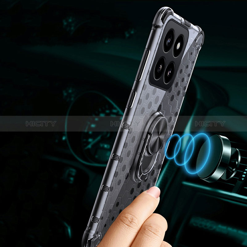 Silikon Hülle Handyhülle Rahmen Schutzhülle Durchsichtig Transparent Spiegel 360 Grad Ganzkörper mit Magnetisch Fingerring Ständer AM1 für Xiaomi Mi 14 Pro 5G groß