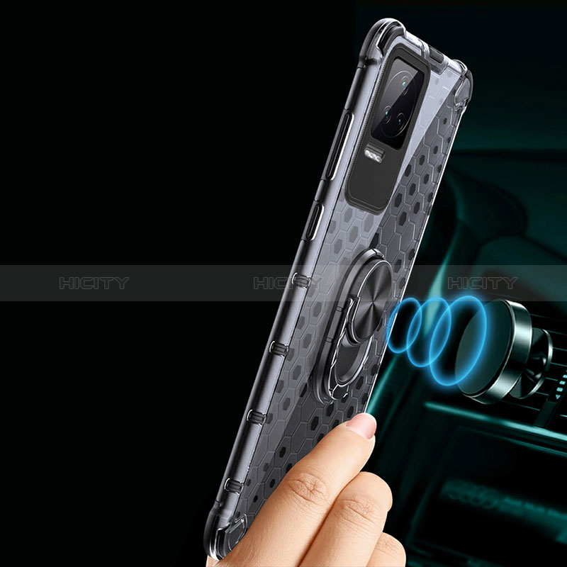 Silikon Hülle Handyhülle Rahmen Schutzhülle Durchsichtig Transparent Spiegel 360 Grad Ganzkörper mit Magnetisch Fingerring Ständer AM1 für Xiaomi Redmi K50 5G