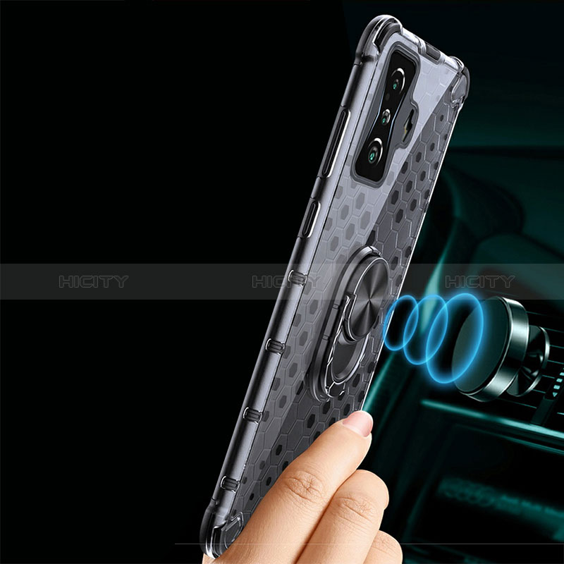 Silikon Hülle Handyhülle Rahmen Schutzhülle Durchsichtig Transparent Spiegel 360 Grad Ganzkörper mit Magnetisch Fingerring Ständer AM1 für Xiaomi Redmi K50 Gaming 5G