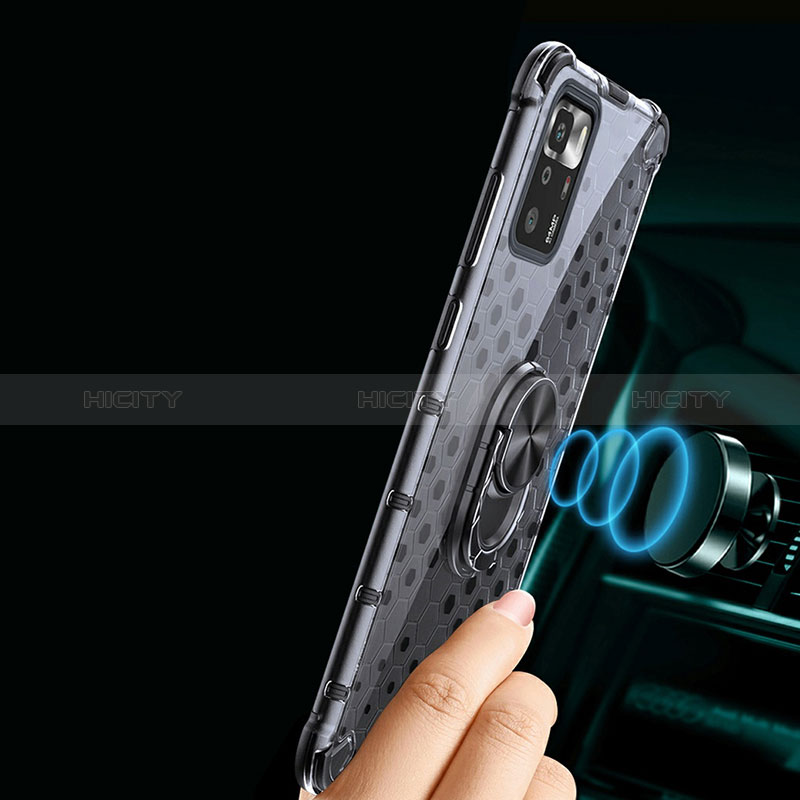 Silikon Hülle Handyhülle Rahmen Schutzhülle Durchsichtig Transparent Spiegel 360 Grad Ganzkörper mit Magnetisch Fingerring Ständer AM1 für Xiaomi Redmi Note 10 Pro 5G groß