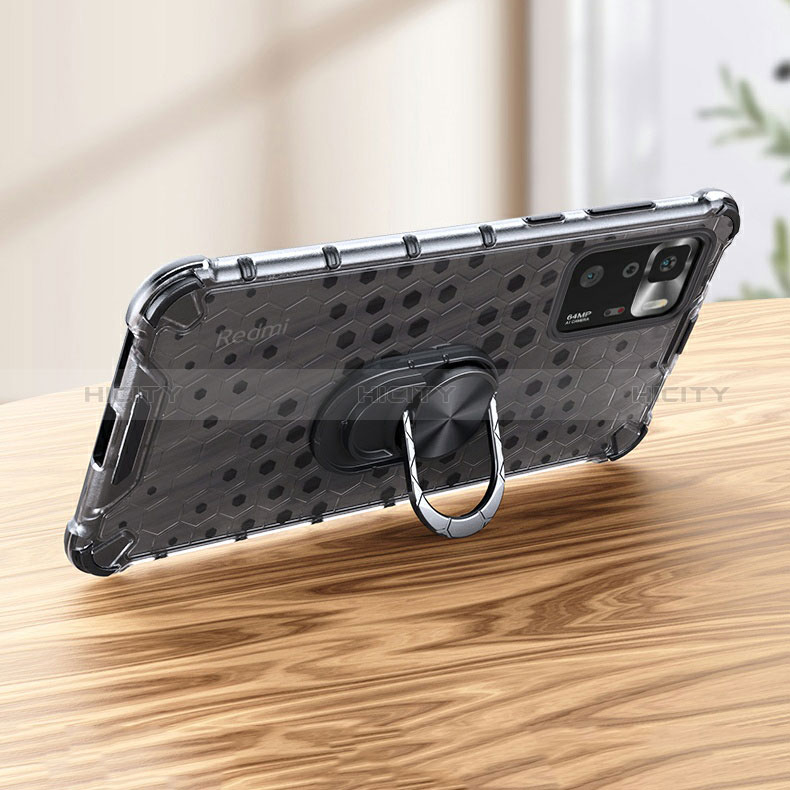 Silikon Hülle Handyhülle Rahmen Schutzhülle Durchsichtig Transparent Spiegel 360 Grad Ganzkörper mit Magnetisch Fingerring Ständer AM1 für Xiaomi Redmi Note 10 Pro 5G
