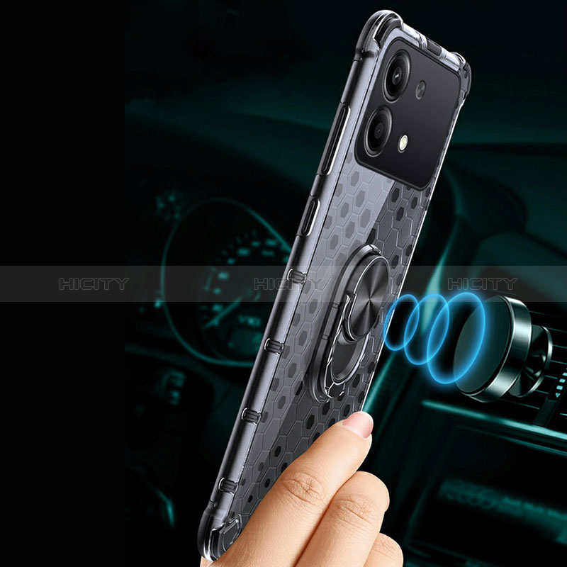 Silikon Hülle Handyhülle Rahmen Schutzhülle Durchsichtig Transparent Spiegel 360 Grad Ganzkörper mit Magnetisch Fingerring Ständer AM1 für Xiaomi Redmi Note 13R Pro 5G