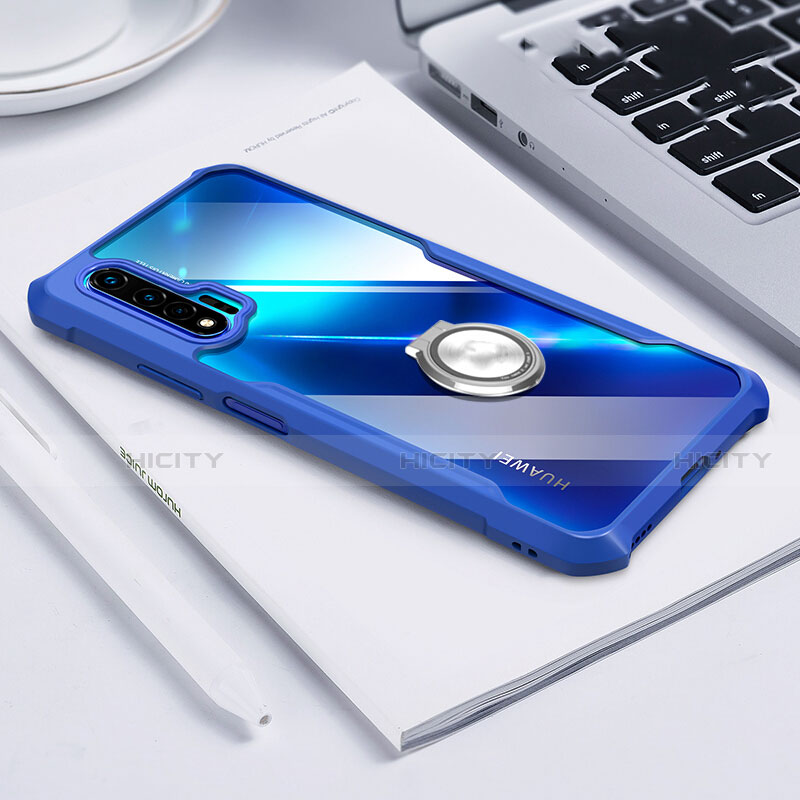 Silikon Hülle Handyhülle Rahmen Schutzhülle Durchsichtig Transparent Spiegel 360 Grad Ganzkörper mit Magnetisch Fingerring Ständer für Huawei Nova 6 5G Blau