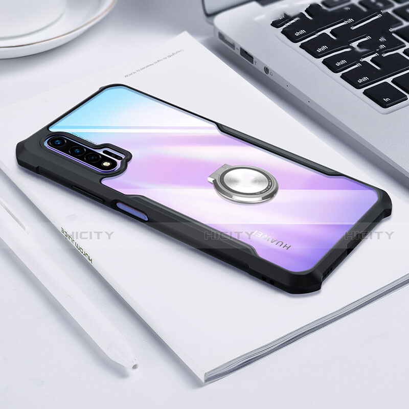 Silikon Hülle Handyhülle Rahmen Schutzhülle Durchsichtig Transparent Spiegel 360 Grad Ganzkörper mit Magnetisch Fingerring Ständer für Huawei Nova 6 5G Schwarz Plus