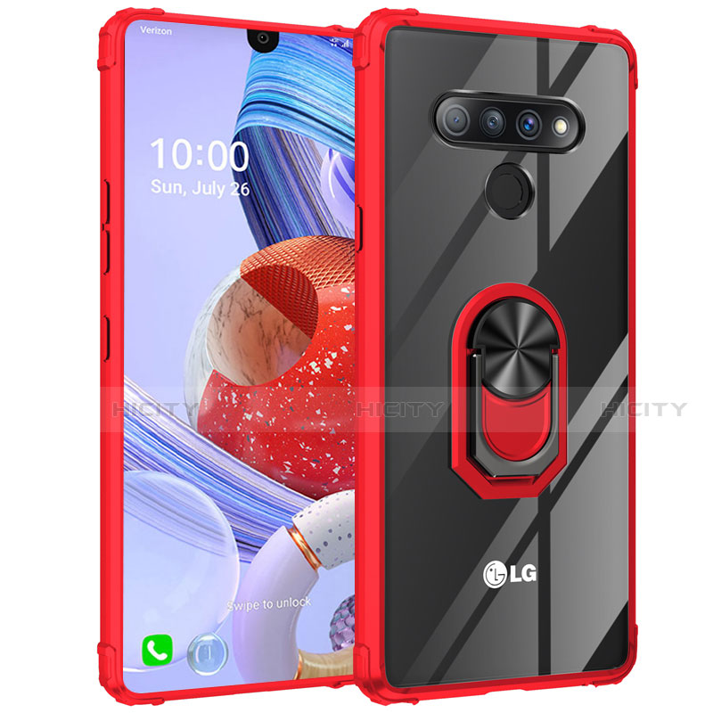 Silikon Hülle Handyhülle Rahmen Schutzhülle Durchsichtig Transparent Spiegel 360 Grad Ganzkörper mit Magnetisch Fingerring Ständer für LG Stylo 6 Rot Plus