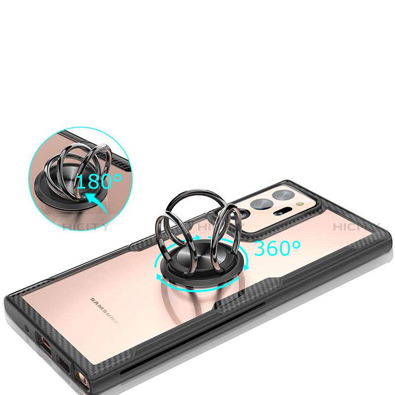 Silikon Hülle Handyhülle Rahmen Schutzhülle Durchsichtig Transparent Spiegel 360 Grad Ganzkörper mit Magnetisch Fingerring Ständer T02 für Samsung Galaxy Note 20 Ultra 5G