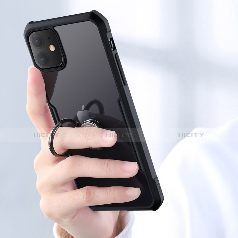 Silikon Hülle Handyhülle Rahmen Schutzhülle Durchsichtig Transparent Spiegel 360 Grad mit Magnetisch Fingerring Ständer für Apple iPhone 11 groß