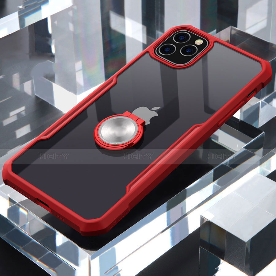 Silikon Hülle Handyhülle Rahmen Schutzhülle Durchsichtig Transparent Spiegel 360 Grad mit Magnetisch Fingerring Ständer für Apple iPhone 11 Pro Rot