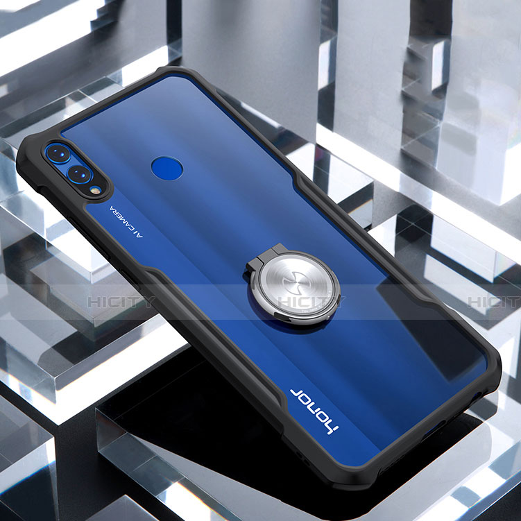 Silikon Hülle Handyhülle Rahmen Schutzhülle Durchsichtig Transparent Spiegel 360 Grad mit Magnetisch Fingerring Ständer für Huawei Honor 8X Schwarz Plus