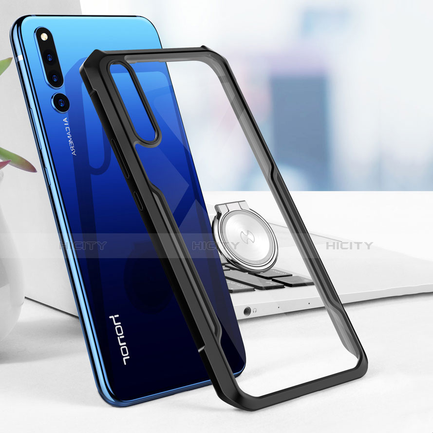 Silikon Hülle Handyhülle Rahmen Schutzhülle Durchsichtig Transparent Spiegel 360 Grad mit Magnetisch Fingerring Ständer für Huawei Honor Magic 2 groß