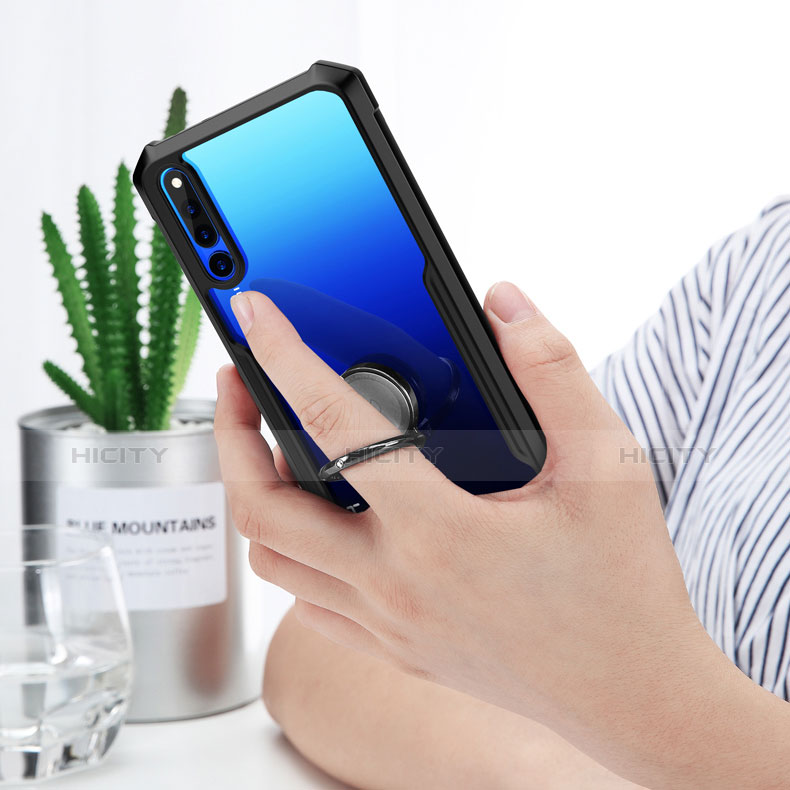 Silikon Hülle Handyhülle Rahmen Schutzhülle Durchsichtig Transparent Spiegel 360 Grad mit Magnetisch Fingerring Ständer für Huawei Honor Magic 2 groß