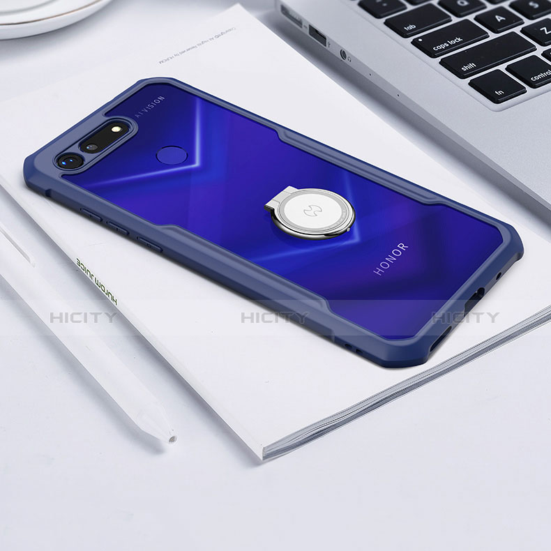 Silikon Hülle Handyhülle Rahmen Schutzhülle Durchsichtig Transparent Spiegel 360 Grad mit Magnetisch Fingerring Ständer für Huawei Honor V20 Blau Plus