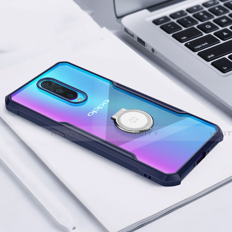 Silikon Hülle Handyhülle Rahmen Schutzhülle Durchsichtig Transparent Spiegel 360 Grad mit Magnetisch Fingerring Ständer für Oppo R17 Pro Blau