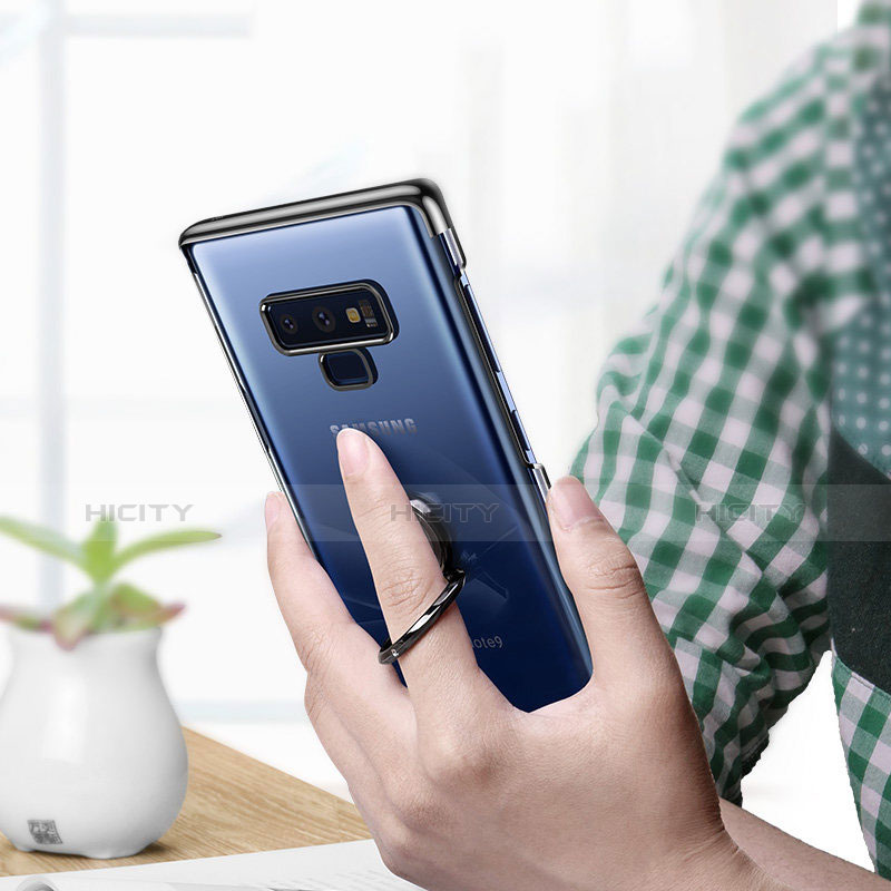 Silikon Hülle Handyhülle Rahmen Schutzhülle Durchsichtig Transparent Spiegel 360 Grad mit Magnetisch Fingerring Ständer für Samsung Galaxy Note 9 Schwarz