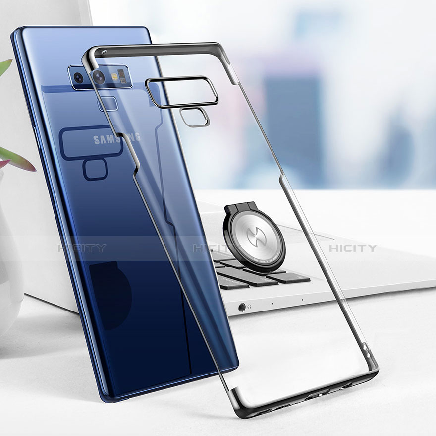 Silikon Hülle Handyhülle Rahmen Schutzhülle Durchsichtig Transparent Spiegel 360 Grad mit Magnetisch Fingerring Ständer für Samsung Galaxy Note 9 Schwarz