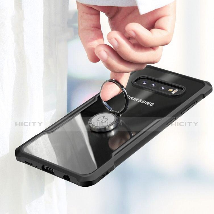 Silikon Hülle Handyhülle Rahmen Schutzhülle Durchsichtig Transparent Spiegel 360 Grad mit Magnetisch Fingerring Ständer für Samsung Galaxy S10