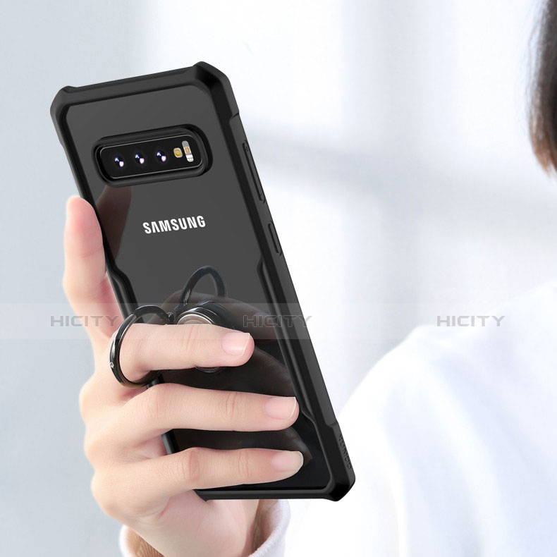 Silikon Hülle Handyhülle Rahmen Schutzhülle Durchsichtig Transparent Spiegel 360 Grad mit Magnetisch Fingerring Ständer für Samsung Galaxy S10