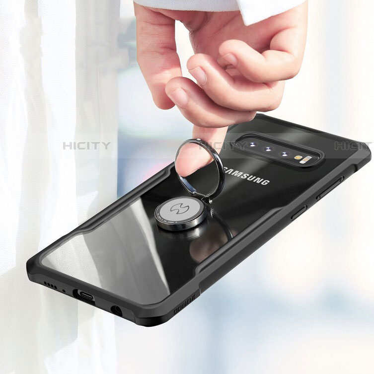 Silikon Hülle Handyhülle Rahmen Schutzhülle Durchsichtig Transparent Spiegel 360 Grad mit Magnetisch Fingerring Ständer für Samsung Galaxy S10 5G groß