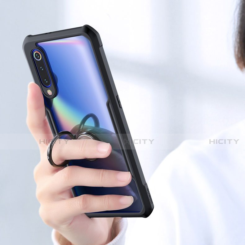 Silikon Hülle Handyhülle Rahmen Schutzhülle Durchsichtig Transparent Spiegel 360 Grad mit Magnetisch Fingerring Ständer für Xiaomi Mi 9 Pro