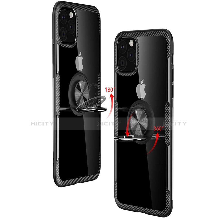 Silikon Hülle Handyhülle Rahmen Schutzhülle Durchsichtig Transparent Spiegel 360 Grad mit Magnetisch Fingerring Ständer M02 für Apple iPhone 11 Pro Max groß