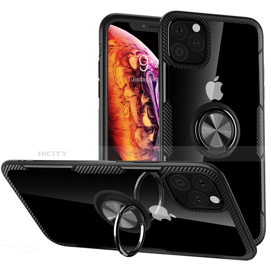 Silikon Hülle Handyhülle Rahmen Schutzhülle Durchsichtig Transparent Spiegel 360 Grad mit Magnetisch Fingerring Ständer M02 für Apple iPhone 11 Pro Max groß