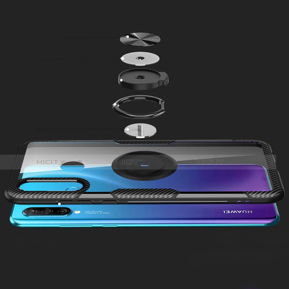 Silikon Hülle Handyhülle Rahmen Schutzhülle Durchsichtig Transparent Spiegel 360 Grad mit Magnetisch Fingerring Ständer Z01 für Huawei P30 Lite New Edition