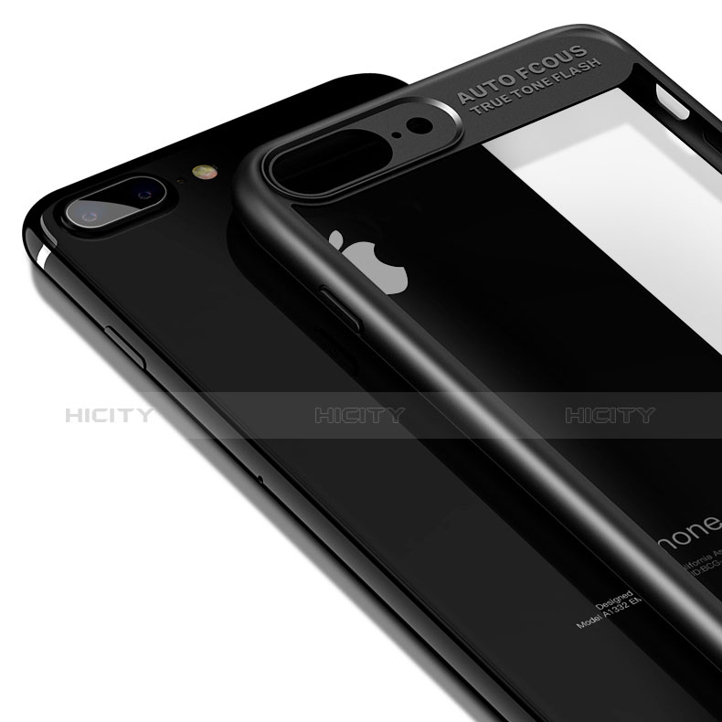 Silikon Hülle Handyhülle Rahmen Schutzhülle Durchsichtig Transparent Spiegel 360 Grad T02 für Apple iPhone 7 Plus Schwarz