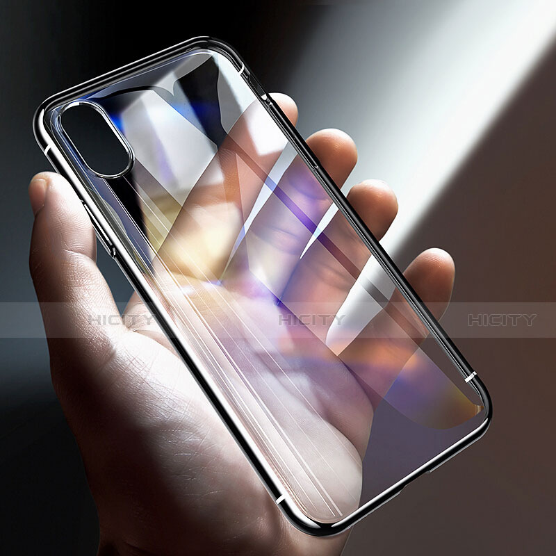 Silikon Hülle Handyhülle Rahmen Schutzhülle Durchsichtig Transparent Spiegel 360 Grad T02 für Apple iPhone X Schwarz