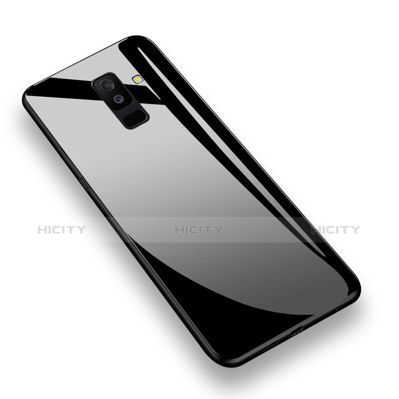 Silikon Hülle Handyhülle Rahmen Schutzhülle Durchsichtig Transparent Spiegel 360 Grad T02 für Samsung Galaxy A6 Plus (2018) Schwarz