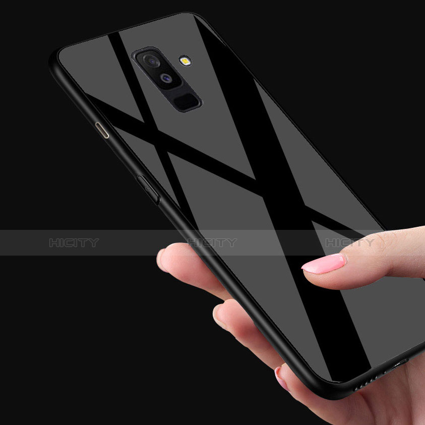 Silikon Hülle Handyhülle Rahmen Schutzhülle Durchsichtig Transparent Spiegel 360 Grad T02 für Samsung Galaxy A6 Plus (2018) Schwarz