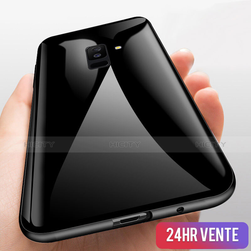 Silikon Hülle Handyhülle Rahmen Schutzhülle Durchsichtig Transparent Spiegel 360 Grad T03 für Samsung Galaxy A6 Plus (2018) Schwarz