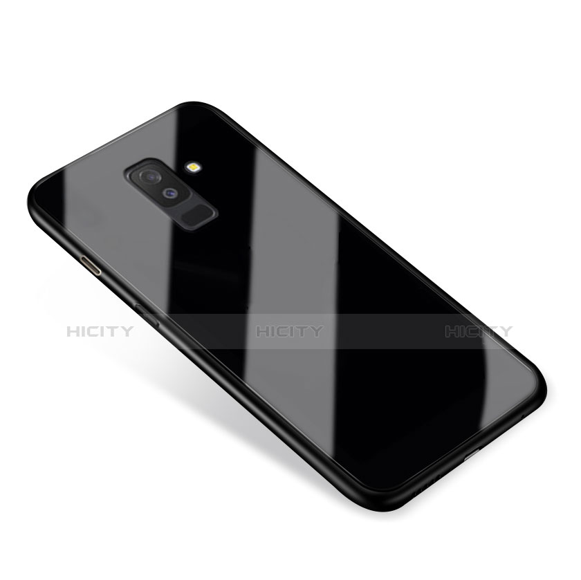 Silikon Hülle Handyhülle Rahmen Schutzhülle Durchsichtig Transparent Spiegel 360 Grad T03 für Samsung Galaxy A6 Plus (2018) Schwarz